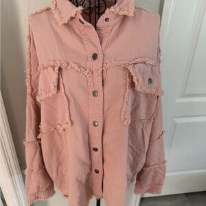 Blush Pink Frayed Button-Up Shacket